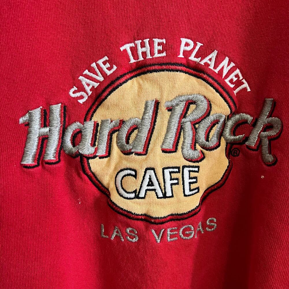 Vintage 90s Hard Rock Cafe Sweatshirt Mens XL Red Las Vegas Y2K Distress - Picture 3 of 12